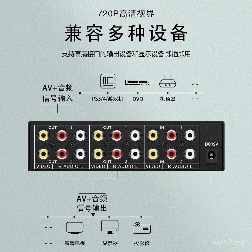 Mesin pengasing audio dan video AV 2 in 4 output antara muka RCA 2 mata ...