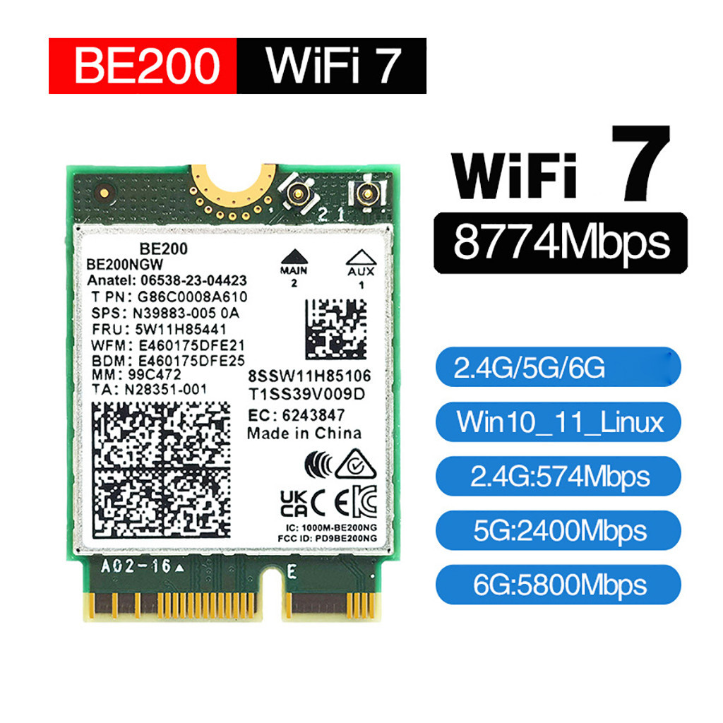 WiFi 7 QCNCM865 M.2 Key E Wifi Card Bluetooth Tri-Band 5800Mbps For Win 11 Only | UK - Foto 2