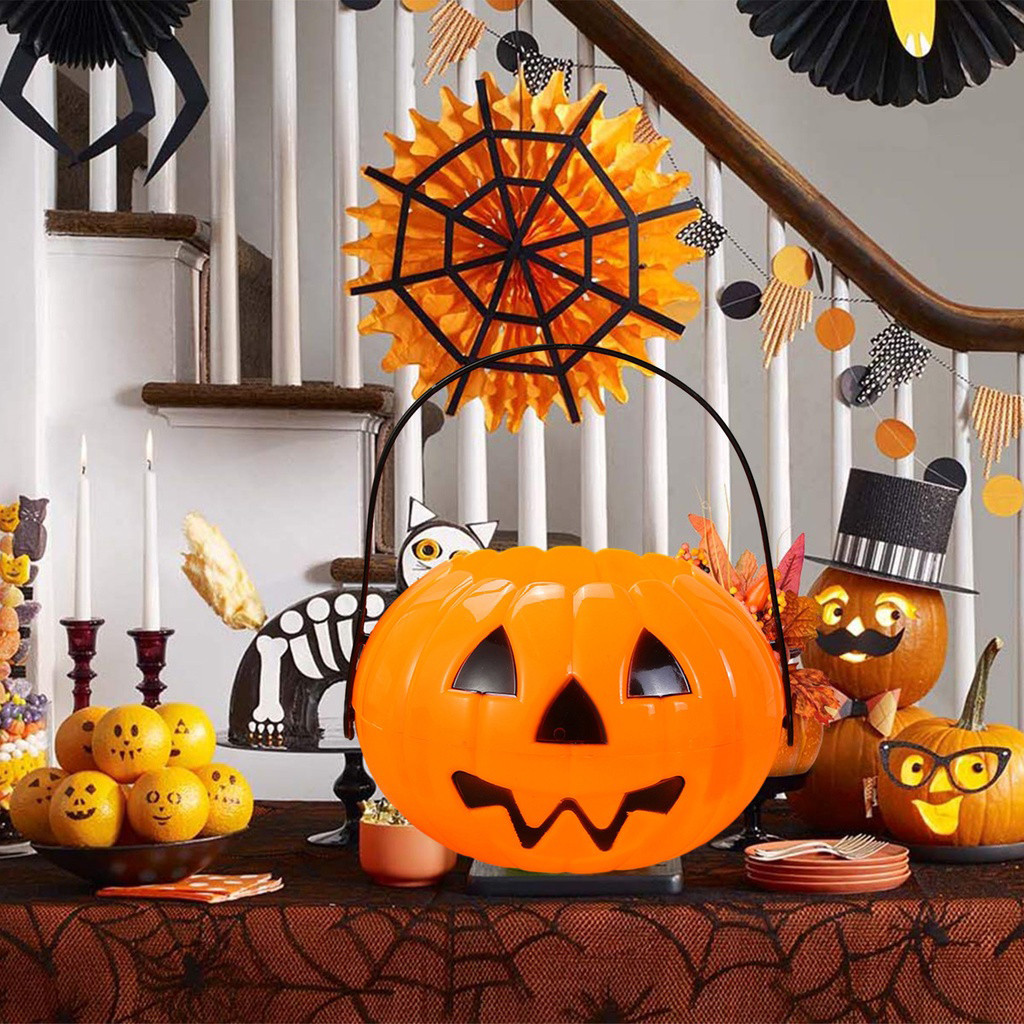 Halloween Candy Bucket Portable Detachable Pumpkin Kettle Box Trick or ...