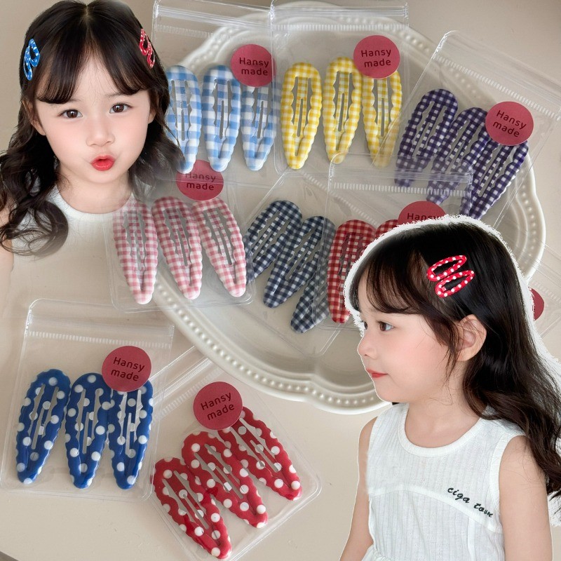 Bright Color Cute Plaid Polka Dot Basic Glue BB Clip Children's Hair ...