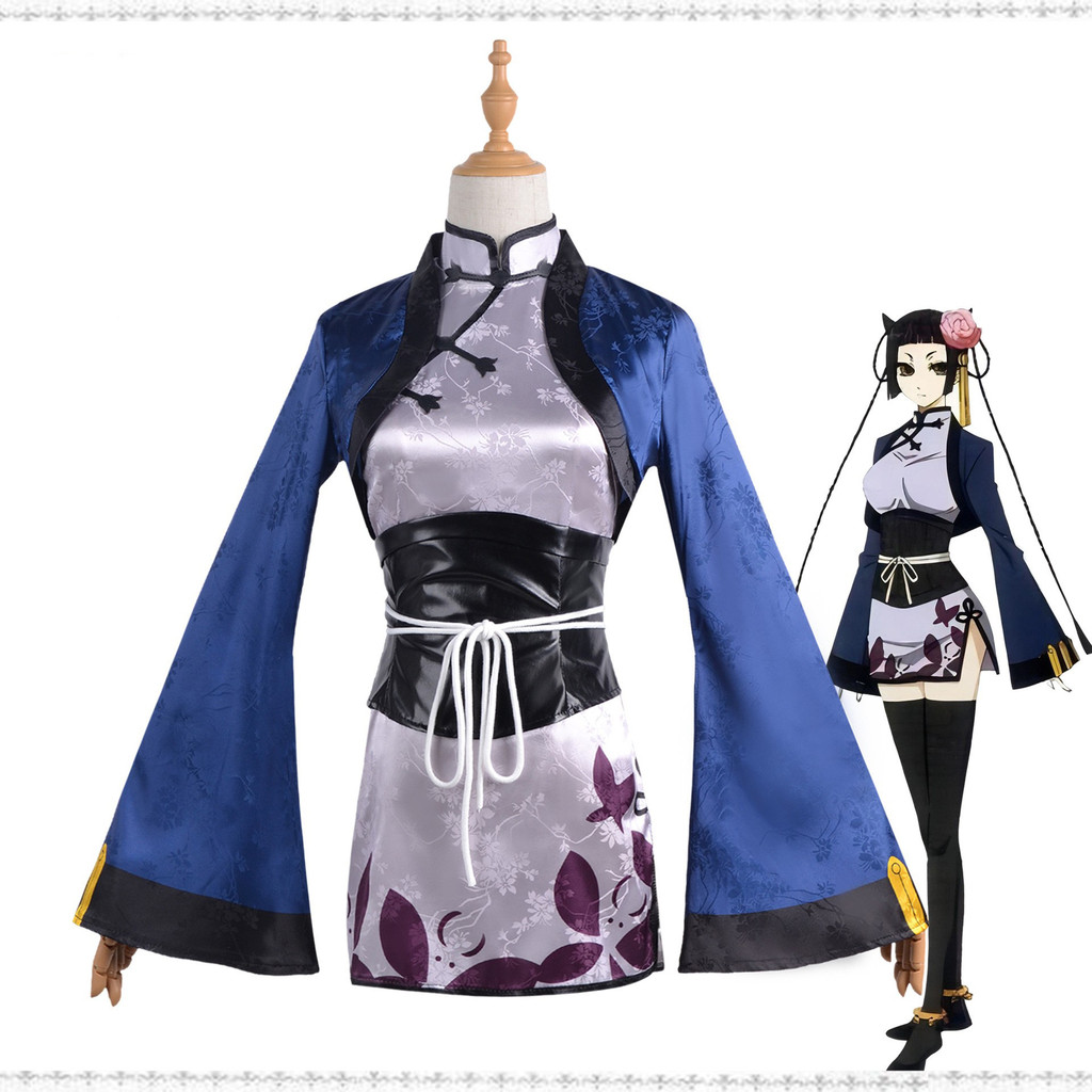 Black Butler Blue Cat 150-190cm Anime Royal Sister Blue Cheongsam ...
