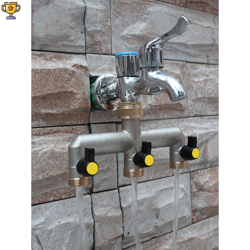 3 Way Garden Hose Splitter - Brass Faucet Diverter With Individual Valves