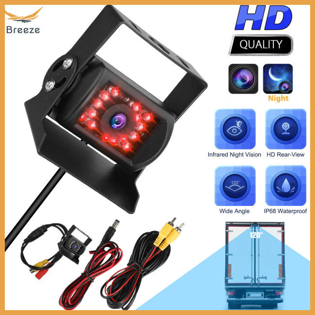 breeze 12V-24V Truck Rear View Backup Camera Heavy Duty 18 LEDs CCD ...
