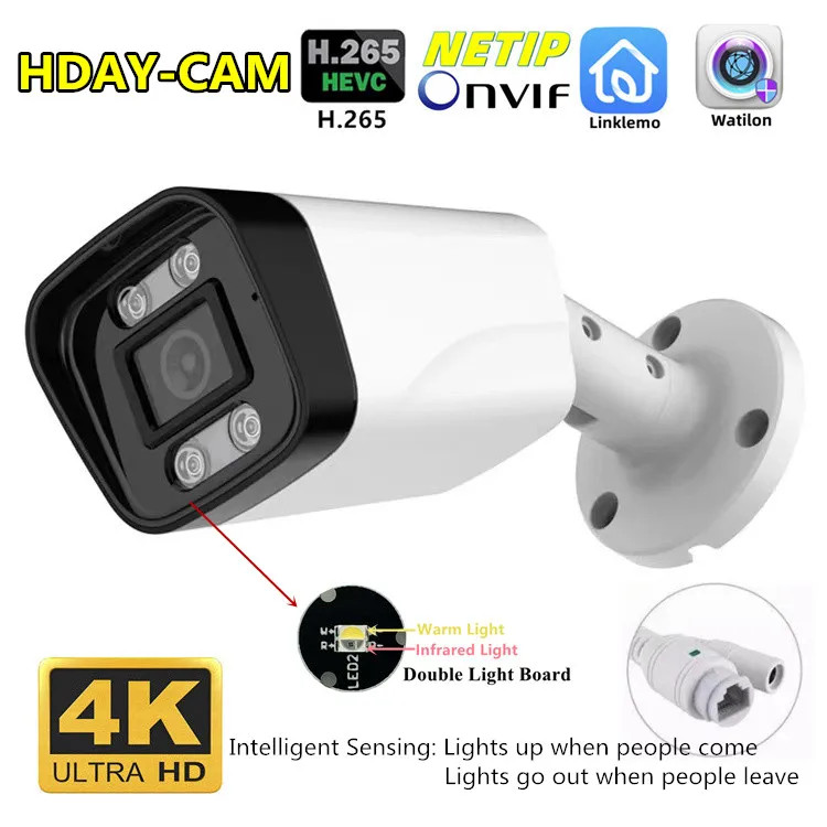 4K 8MP Dual illuminant IP Camera Audio Outdoor POE H.265 Metal Bullet ...