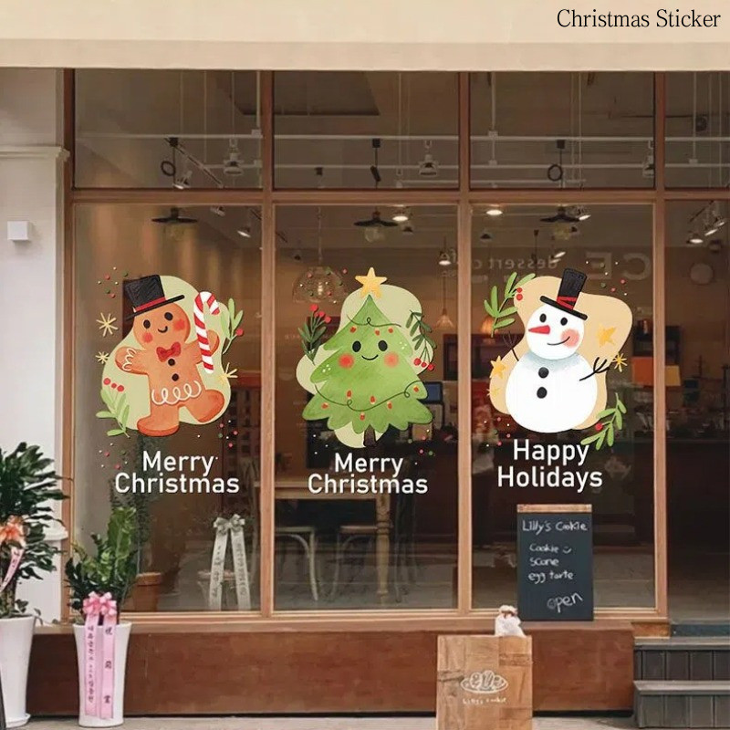 Christmas New Year Decoration Window Stickers Cute Cartoon Shop Window ...