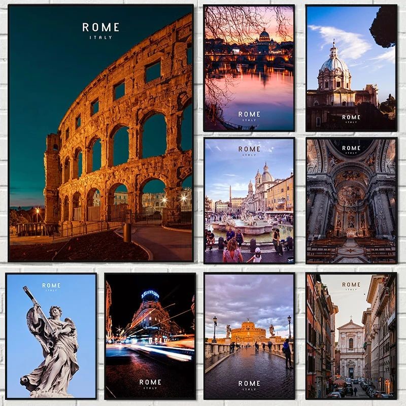 Rome Italy Vatican City Travel Poster Colosseum Ancient Architecture ...