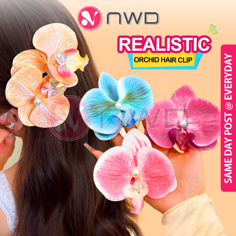 𝗚𝗔𝗬𝗔 𝗙𝗟𝗢𝗥𝗔𝗟 》 Butterfly Orchid Flower Hair Clip Barrette Women Hairpin ...