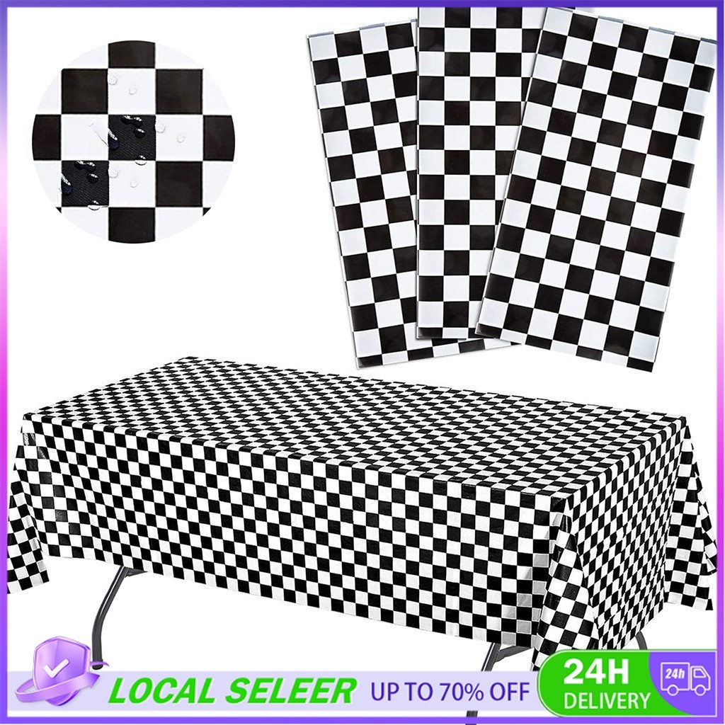 Checkered tablecloth Black & White 137*274CM Disposable Chess Picnic ...