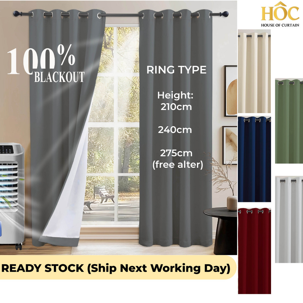 Blackout Curtain 100% [Ring Type] 210, 240cm 275cm 9 feet Linen ...