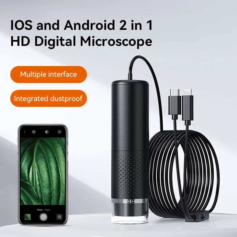 Type-C 2in1 Handheld Digital Microscope Portable 8LED 1600X Coin ...