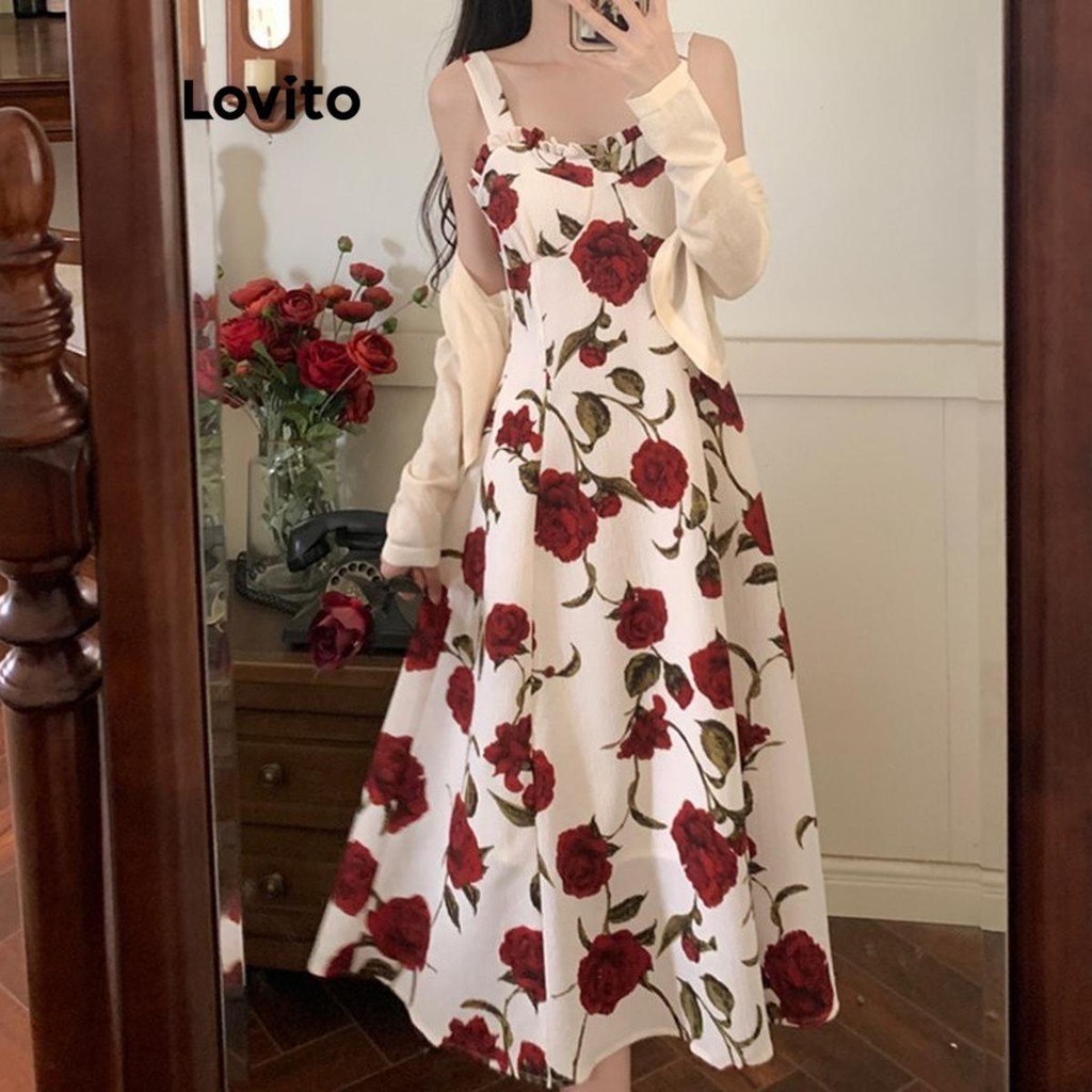 Lovito Casual Ditsy Floral Flowers Frill Dress For Women Lnm Shopee Malaysia