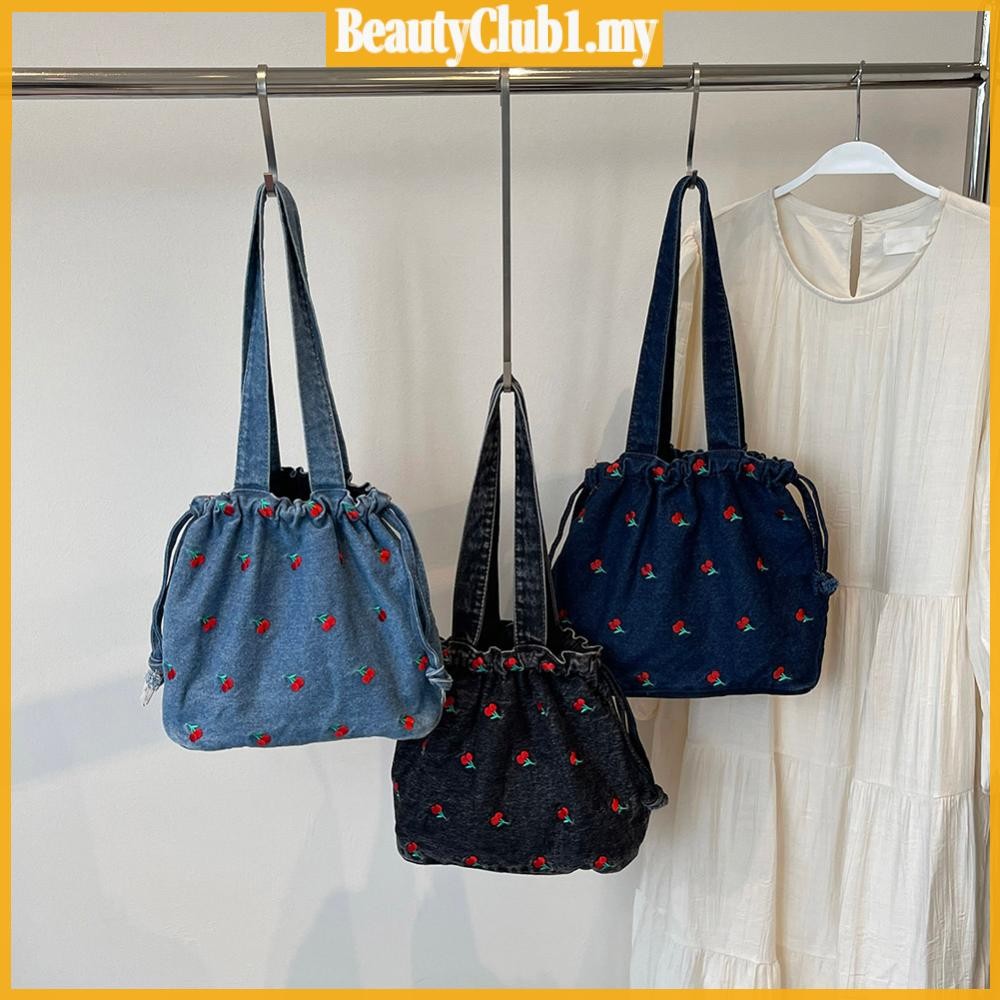 PASDUCHAS Blue Denim Bucket Bag For Women - Crossbody Hobo Purse With Drawstring & Pearl Chain Strap - View #11