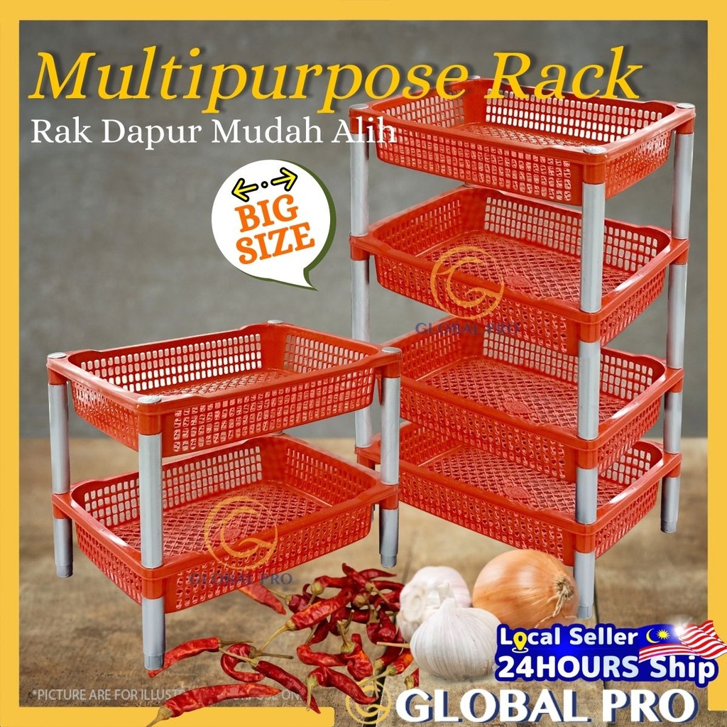Plastic Rack 2 / 3 / 4 Tier Storage Rack Vegetable Stackable Storage ...