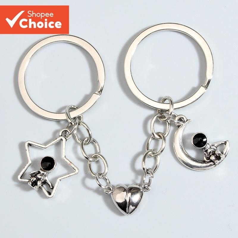 New Design Keychain Astronaut Stars Moon Magnetic Button Keyring ...