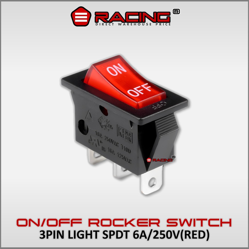 On/Off Rocker Switch 3-Pin Light SPDT 6A/250V (Red) KCD1-102/S-3PL (1PC ...