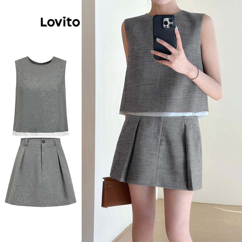 Lovito Casual Plain Colorblock Skirt Sets for Women L95EDKS347 | Shopee ...