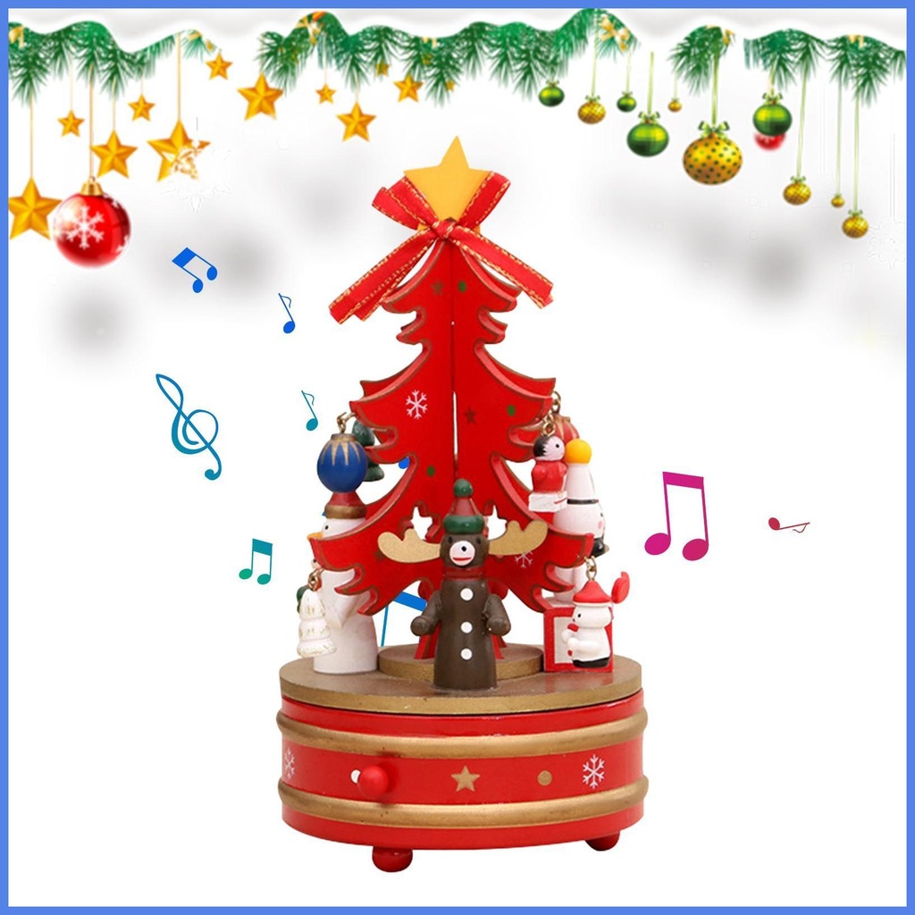 Wooden Christmas Music Box Wooden Music Box Rotating Music Box Vintage