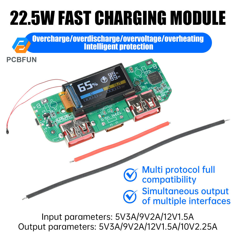 Pcbfun 22.5W Fast Charging Module TFT Color Screen Digital Display Fast ...