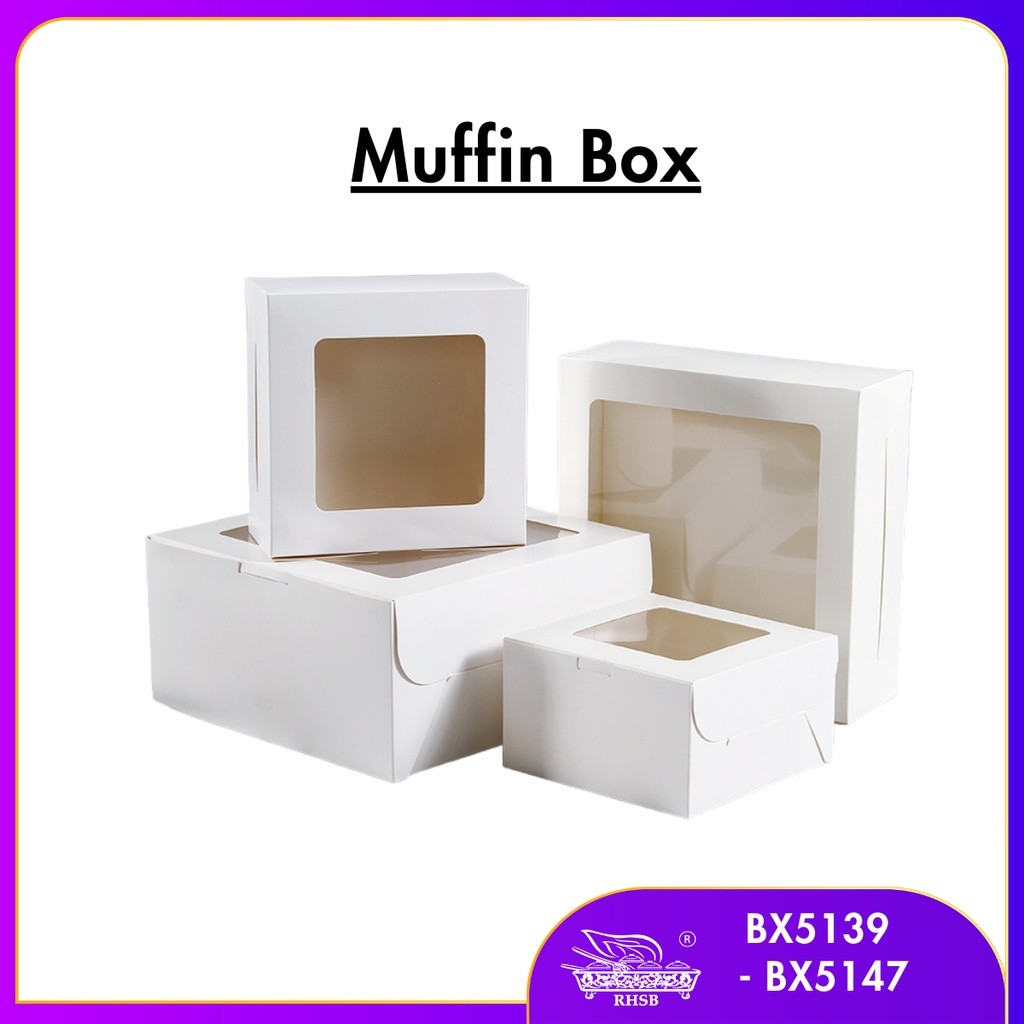WINDOW MUFFIN BOX/ EXTRA THICK CAKE BOX/ FOLDING BOX WITH WINDOW/ KOTAK ...