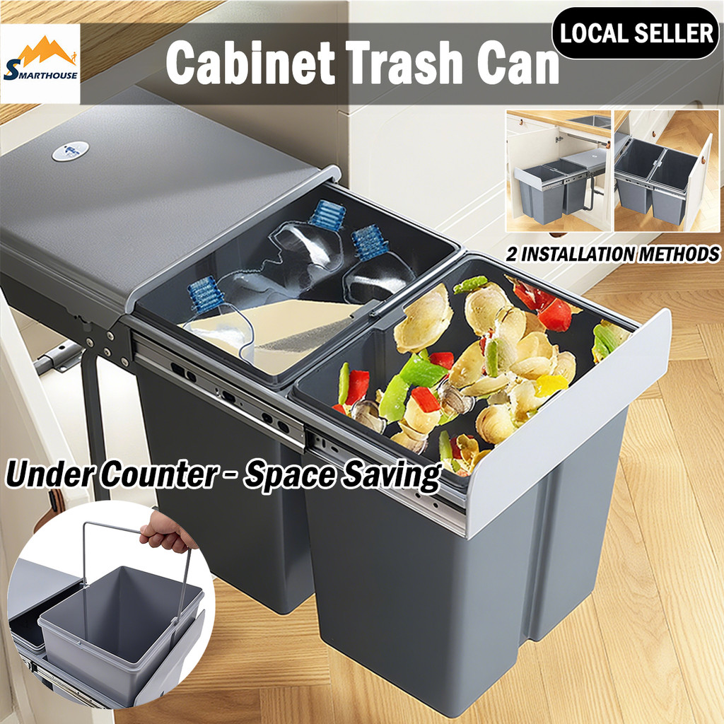 🇲🇾🚚Kitchen Insert Cabinet Dust Bin 40L High Capacity Pull-Out Trash Can ...