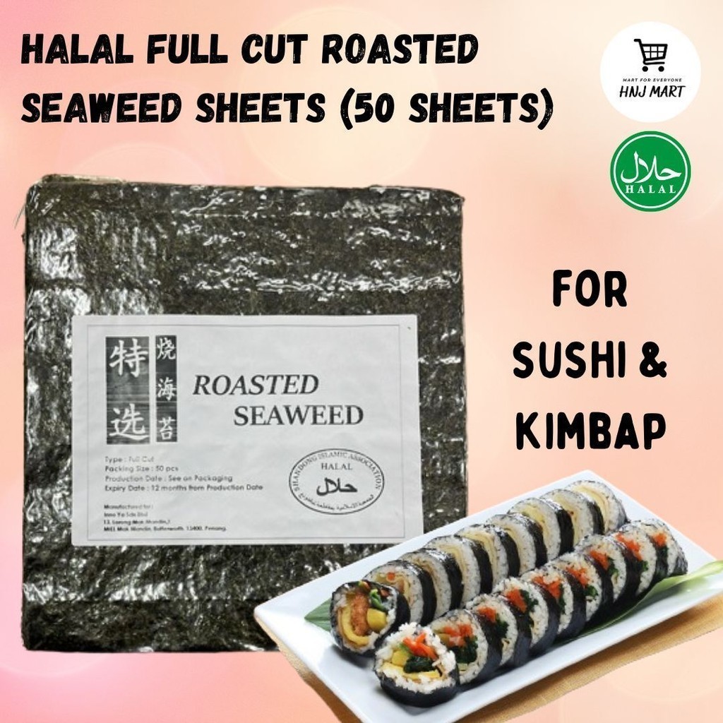 Halal Korea Full Cut Roasted Seaweed Sheets 50 Sheets for Sushi