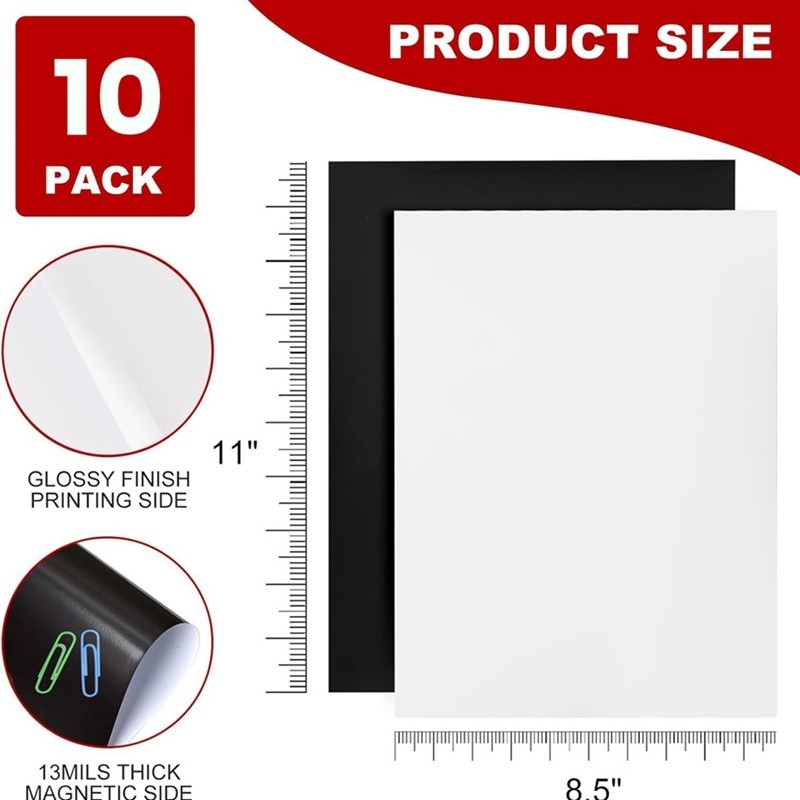 Printable Magnetic Sheets, 8.5x 11inch, 10Pack Glossy Magnet Printer Paper for Inkjet, Magnetic ...