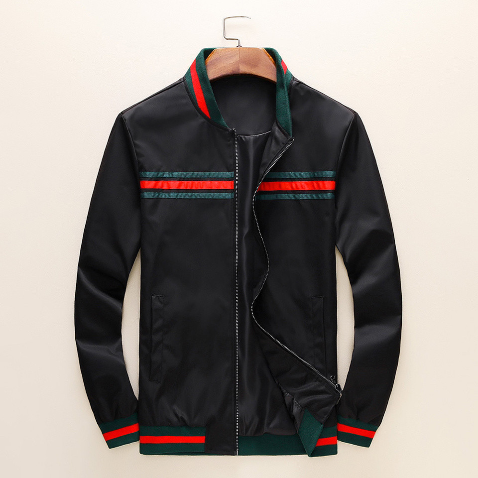 Gucci Jacket Men Stand Collar Color Strip Stitching Men Jacket Fashion Casual 01