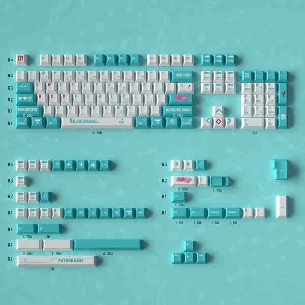 keycaps keycap anime MIKU Hatsune Keycaps PBT Sublimasi Biru Ketinggian ...