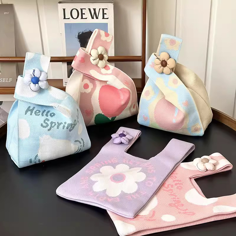 N426 READY STOCK Candy Color Striped Knit Handbag Tote Bag Women ...