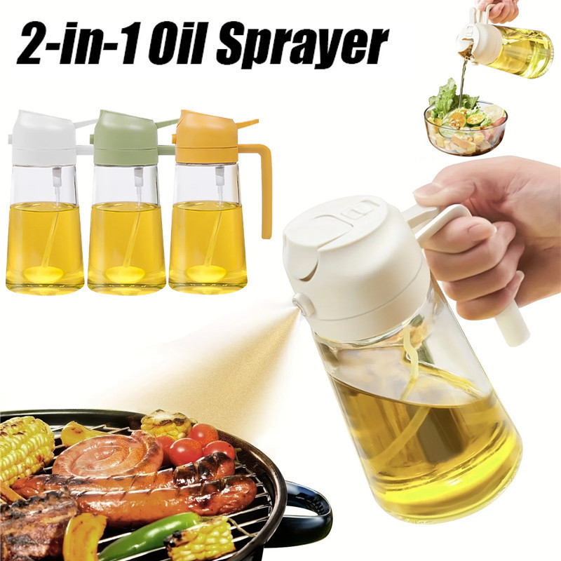 2in1 Oil Sprayer Bottle Pourer Kitchen Glass Leakproof Oil Can Oil ...