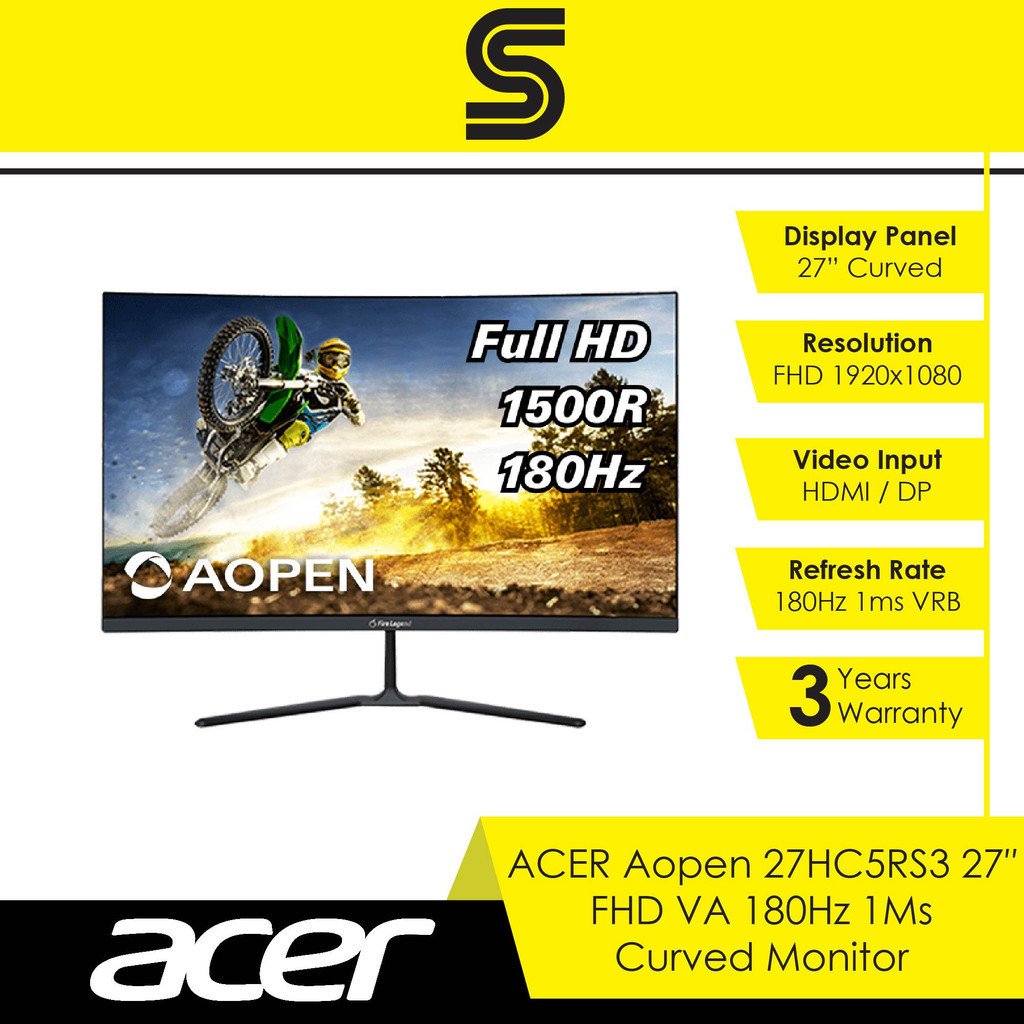 ACER Aopen 27HC5RS3 27″ FHD VA 180Hz 1Ms Curved Monitor | Shopee Malaysia