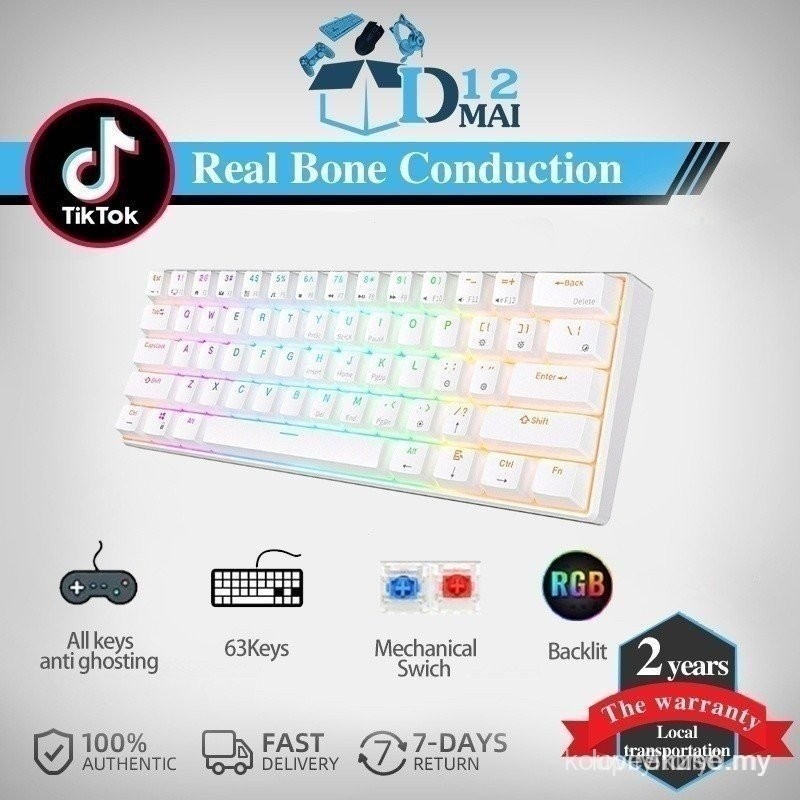 ZA64 60% Mechanical keyboard hot swappable RGB gaming keyboard Blue/Red ...