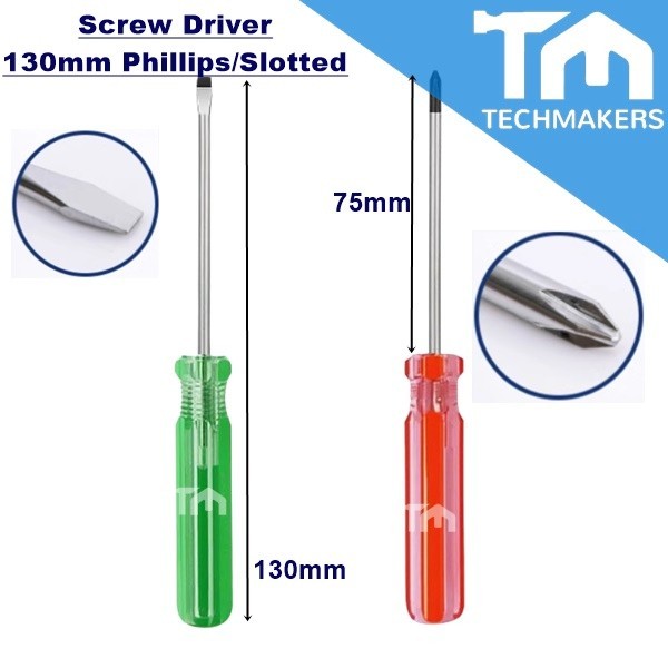130mm Long Tiny Phillips / Slotted (Flat Head) Screwdriver Cross Screw Driver Green / Red Arduino TechMakers
