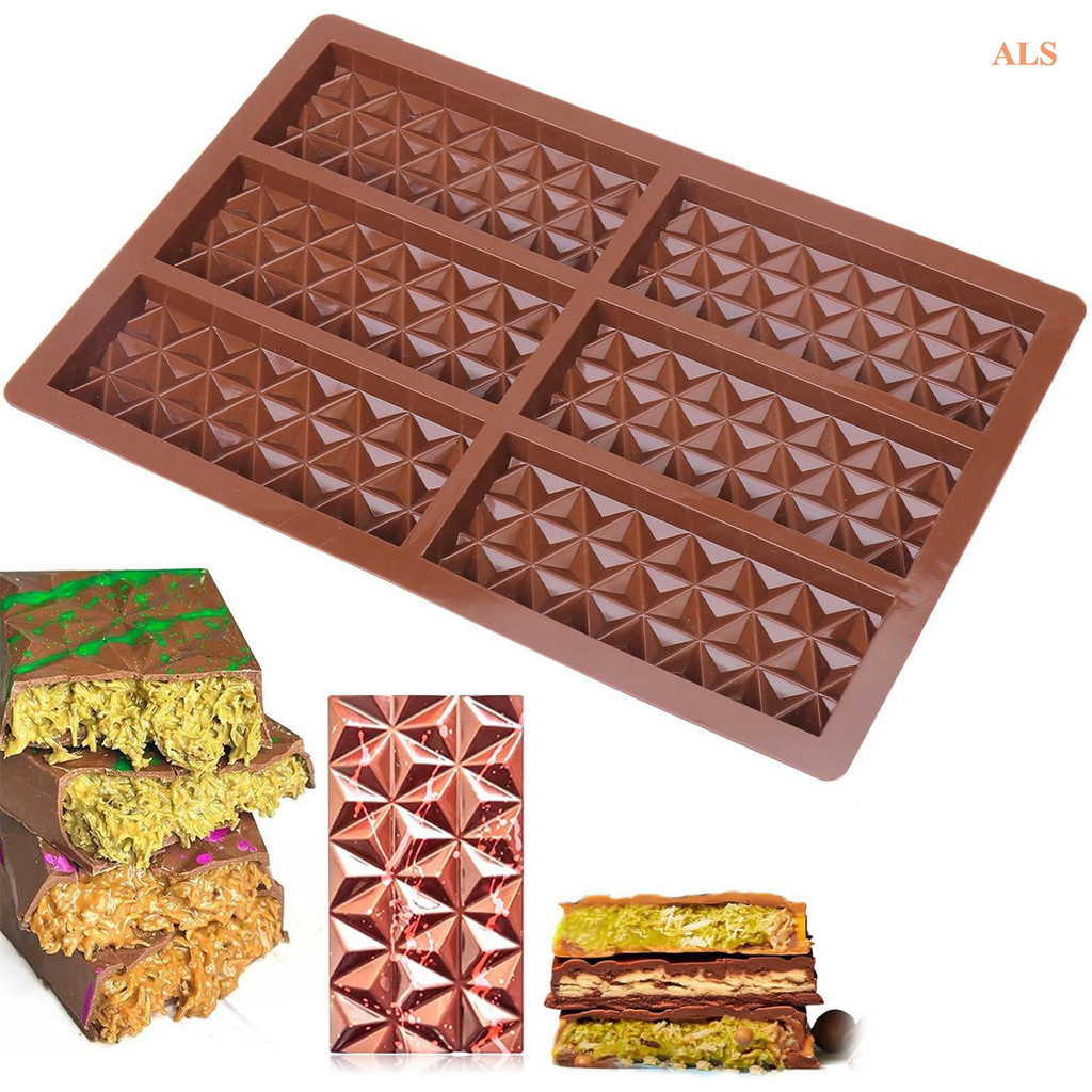 thumbnail image 2 of HKUCFTT Chocolate Bar Mold Deep, Non-Stick Silicone Stuffed Knafeh Pistachio Chocolate Molds, Break Apart Wax Melt Molds BPA Free With 100pcs Storage Bags And 105pcs Stickers(6 Cell 5 Section 2 of 10