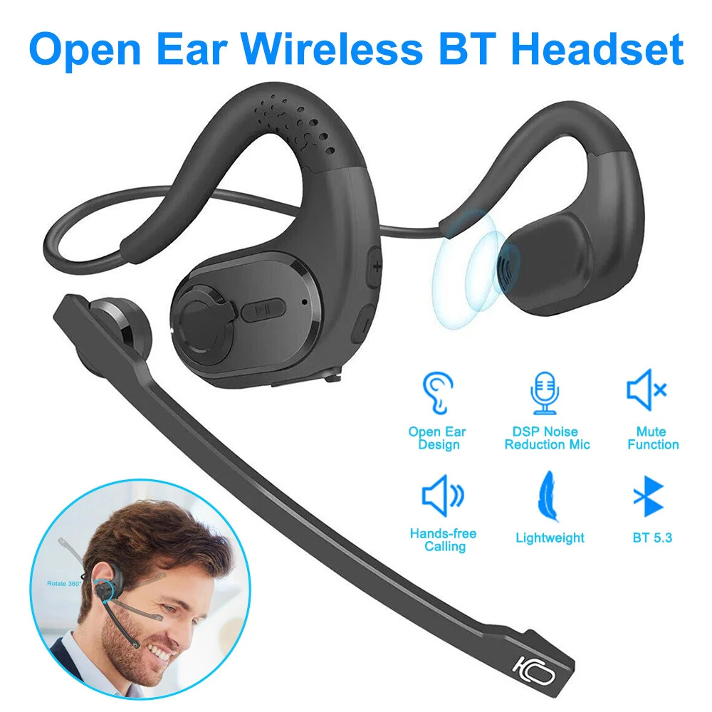 Wireless Bluetooth Headsets With Microphone Detachable Mute Button Open