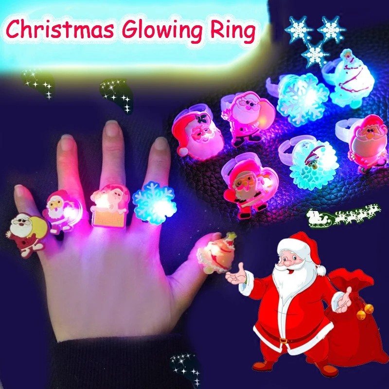 Cute Led Glowing Ring Christmas Children Gifts Santa Claus Snowflakes ...