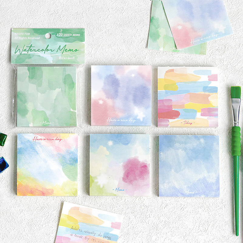 100 Pcs Memo Pad Colored Non-Sticky Notes Watercolor Scrapbook Paper ...