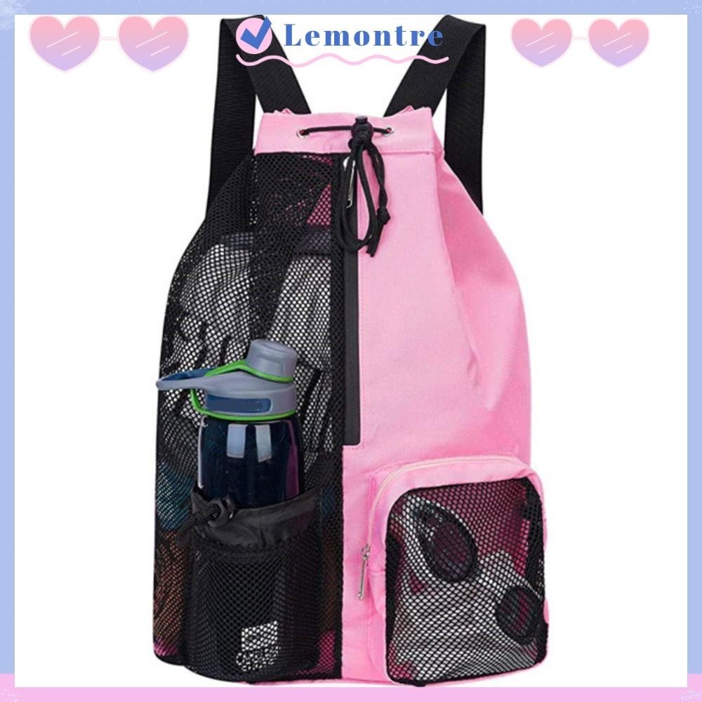 LEMONTRE Swim Bag, Mesh Wet Pocket Drawstring Backpack, Portable ...