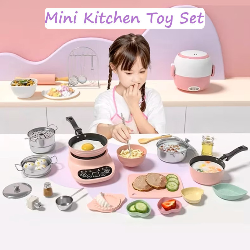 Mini Kitchen Toy Set Kids Real Cooking Pretend Play Toy