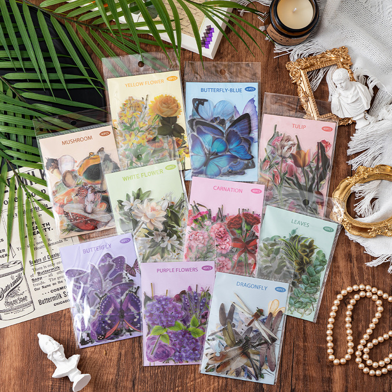 40 Pcs Vintage Plant and Flower Specimen Stickers Pack for Scrapbook ...