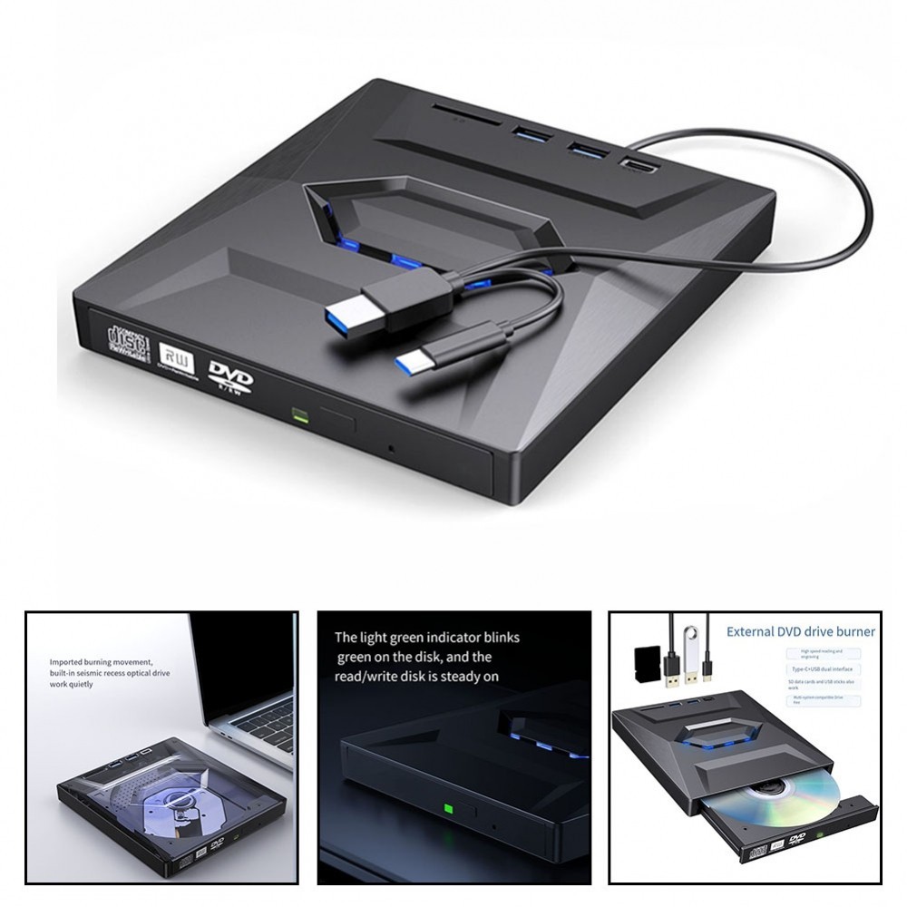 External CD DVD Burner Sleek Design 3-in-1 Multi-Function Compact And ...