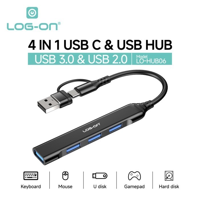 LOGON CONNECTOR LOG ON 4IN1 USB C AND USB HUB LO-HUB06 USB 3.0 & USB 2. ...