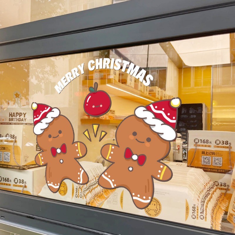 2025 Cute Gingerbread Man Static Window Sticker Shop Window Christmas ...