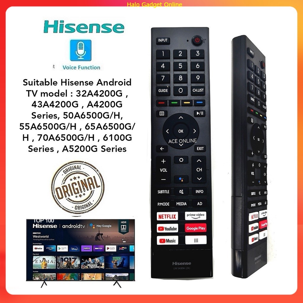Original HISENSE ANDROID SMART TV REMOTE CONTROL (ERF3K80H) With Voice ...
