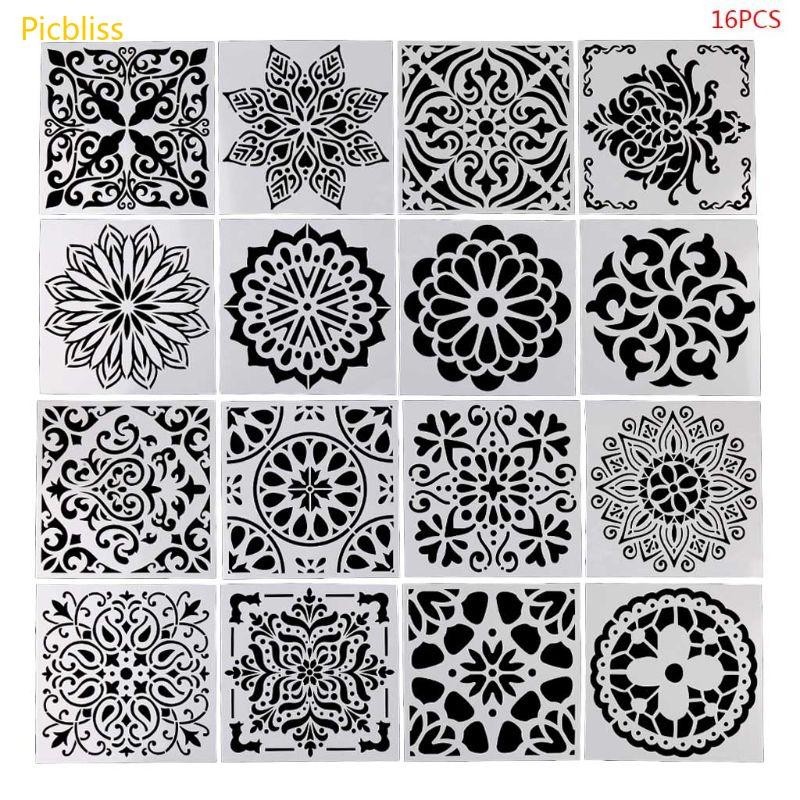 Picbliss 16pcs set Mandala Drawing Template Ruler Stencil Painting ...