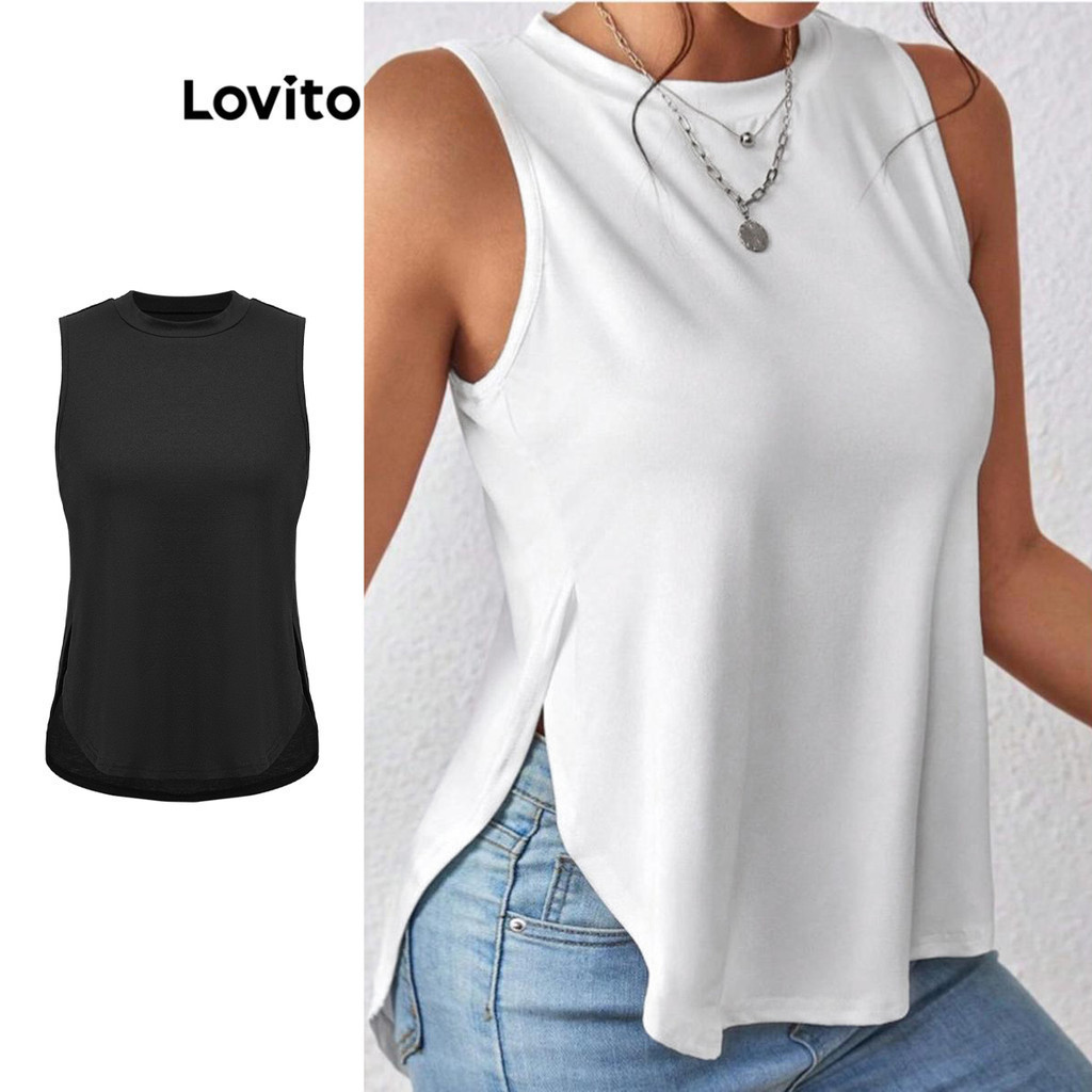 Lovito Casual Plain Split Tank Top for Women LNL43065 (Multi-color ...