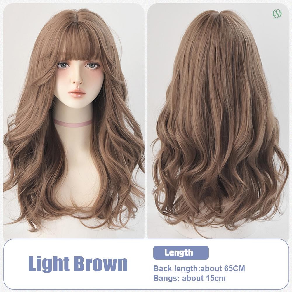 Long Wavy Wig Human Hair with Bangs and Wig Cap Glueless Natural ...
