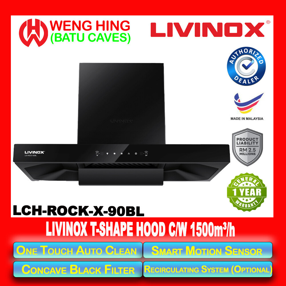 LIVINOX LCH-ROCK-X-90BL Designer Hood With 1500m³/h Suction Power ...