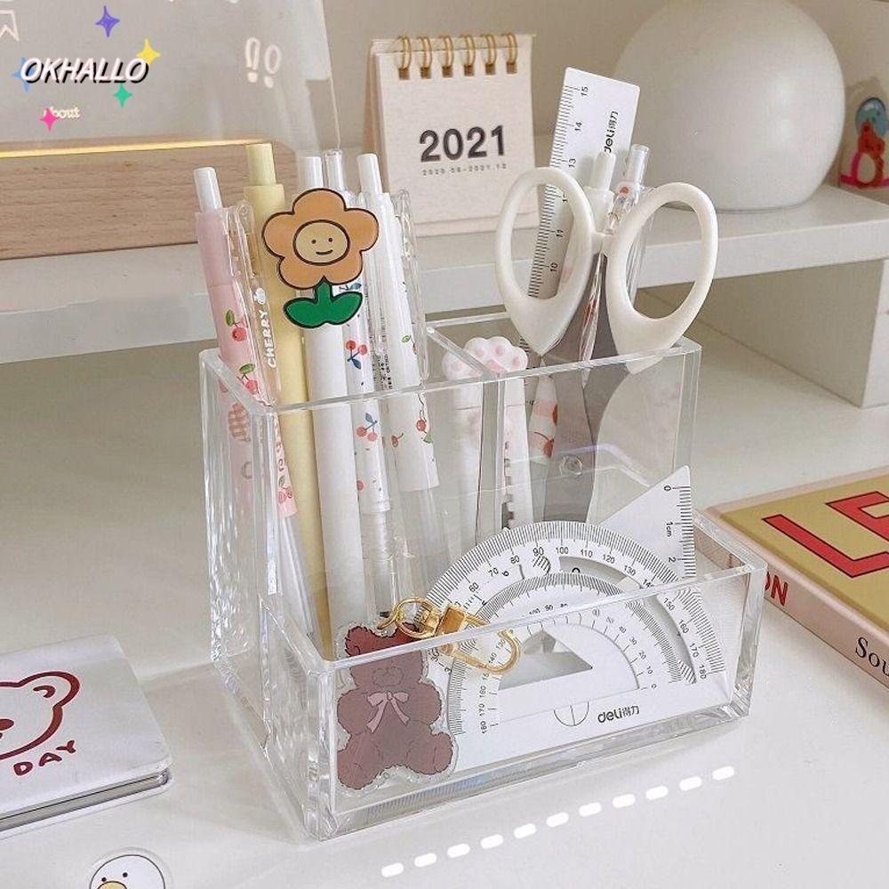 OKHALLO Acrylic Pen Holder, Square Stationery Storage Rack, Large ...