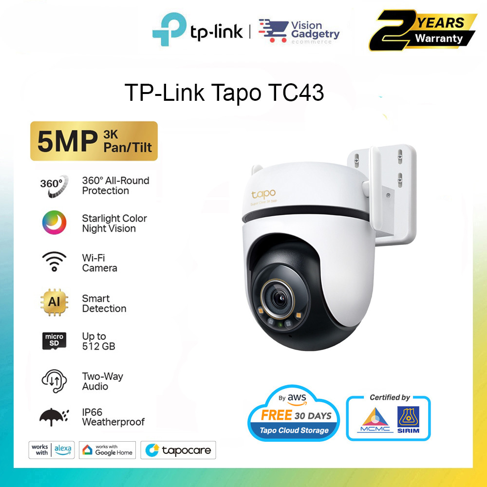 TP-Link Tapo TC43 3K 5MP Wi-Fi Home Security Camera Outdoor Pan/Tilt ...